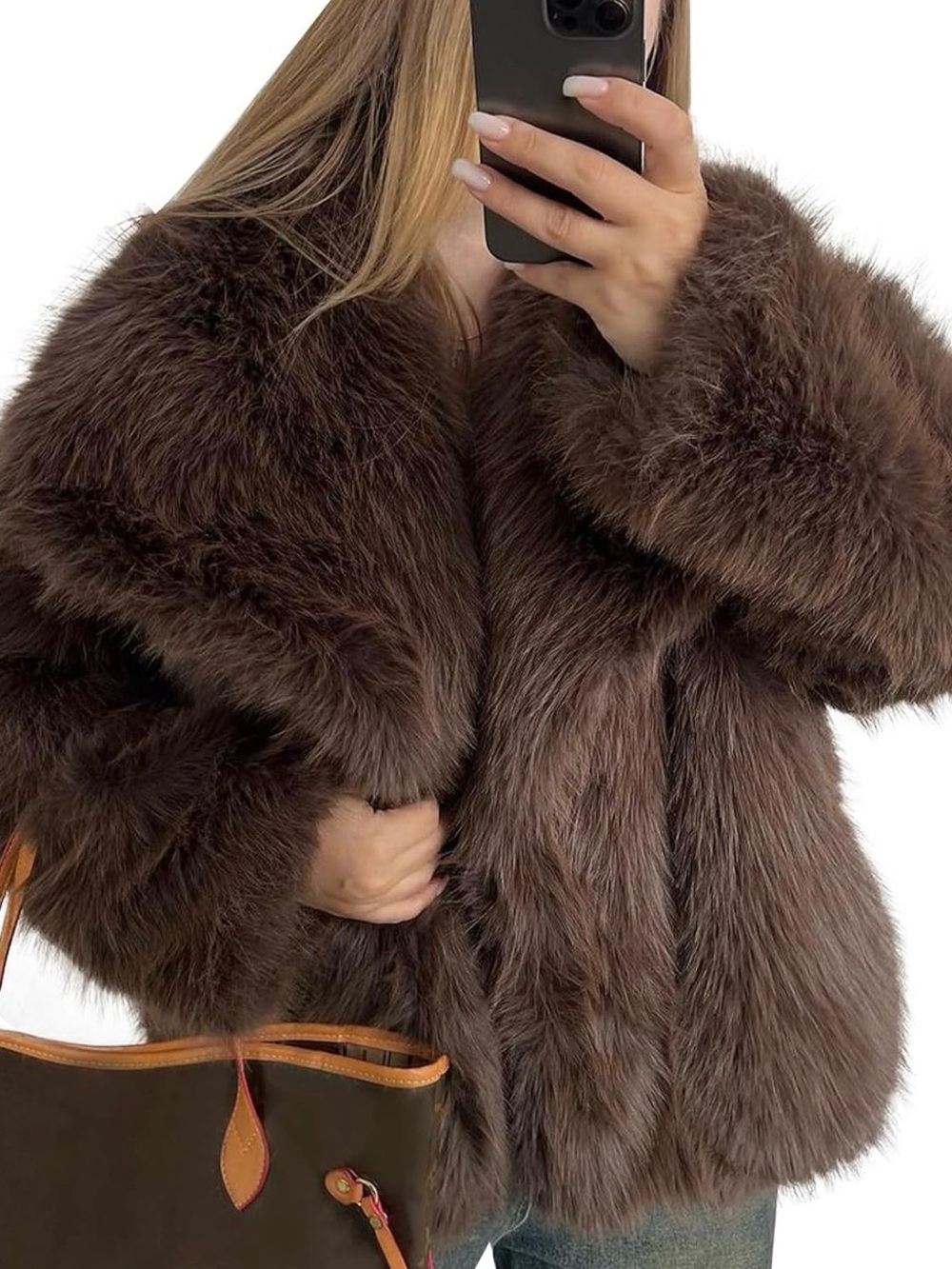 FLYGO Brown Faux Fur Oversized Coat Jacket Size Medium